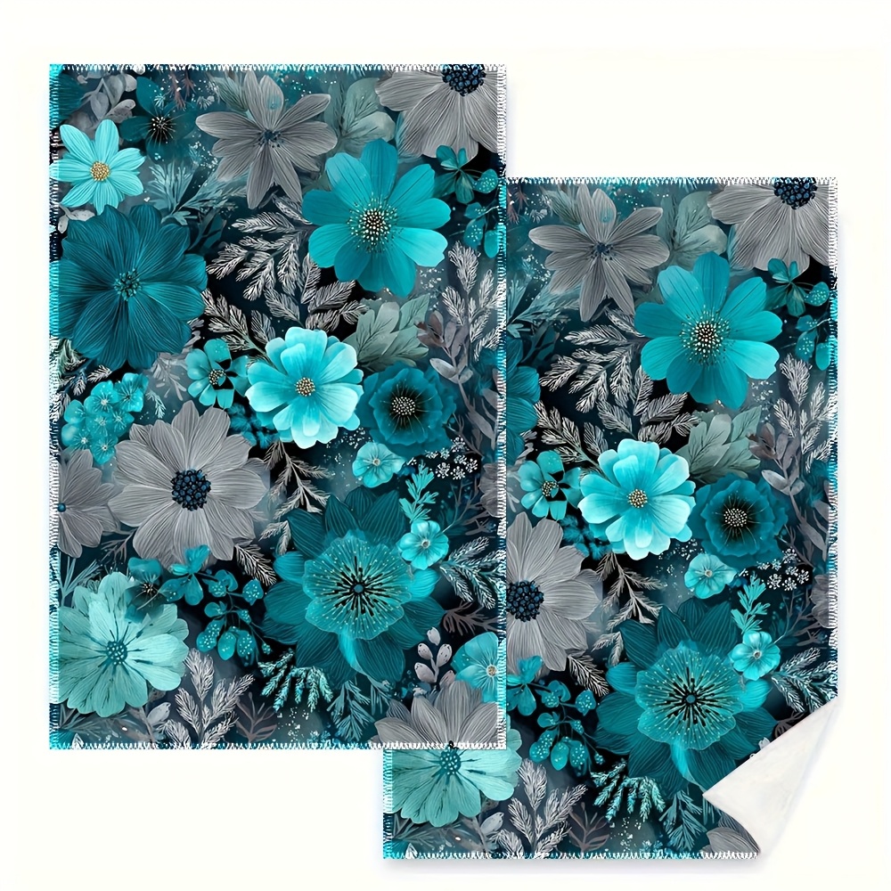 Home Cooking Is The Best - 2 stuks, blauwe bloemenkeukenhanddoeken, 40 cm