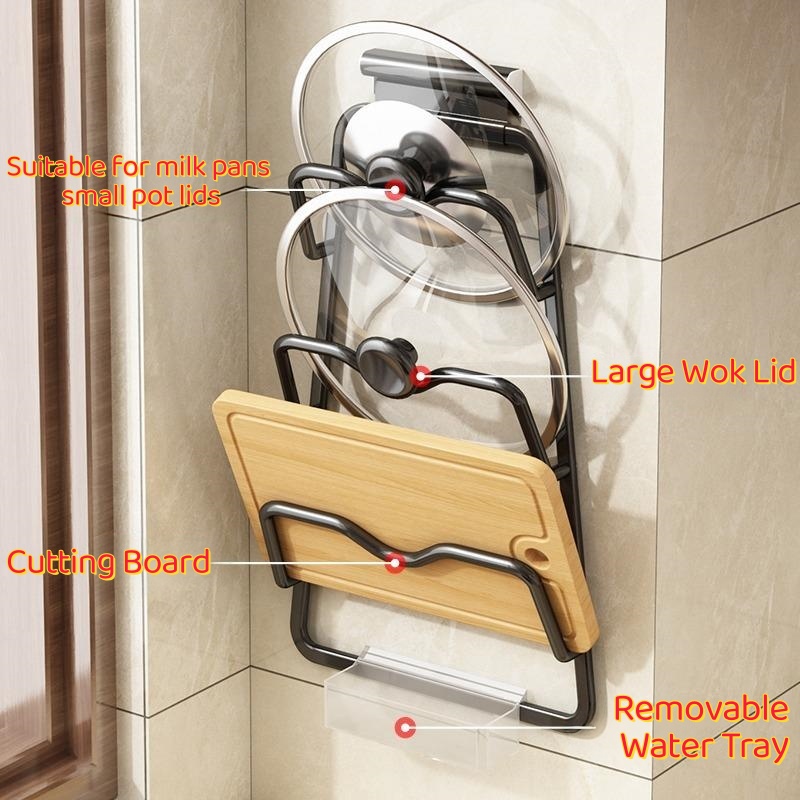Home Cooking Delivery - Wandmontage dekselrek, boorvrije keukenopbergorganizer, multifunctionele houder