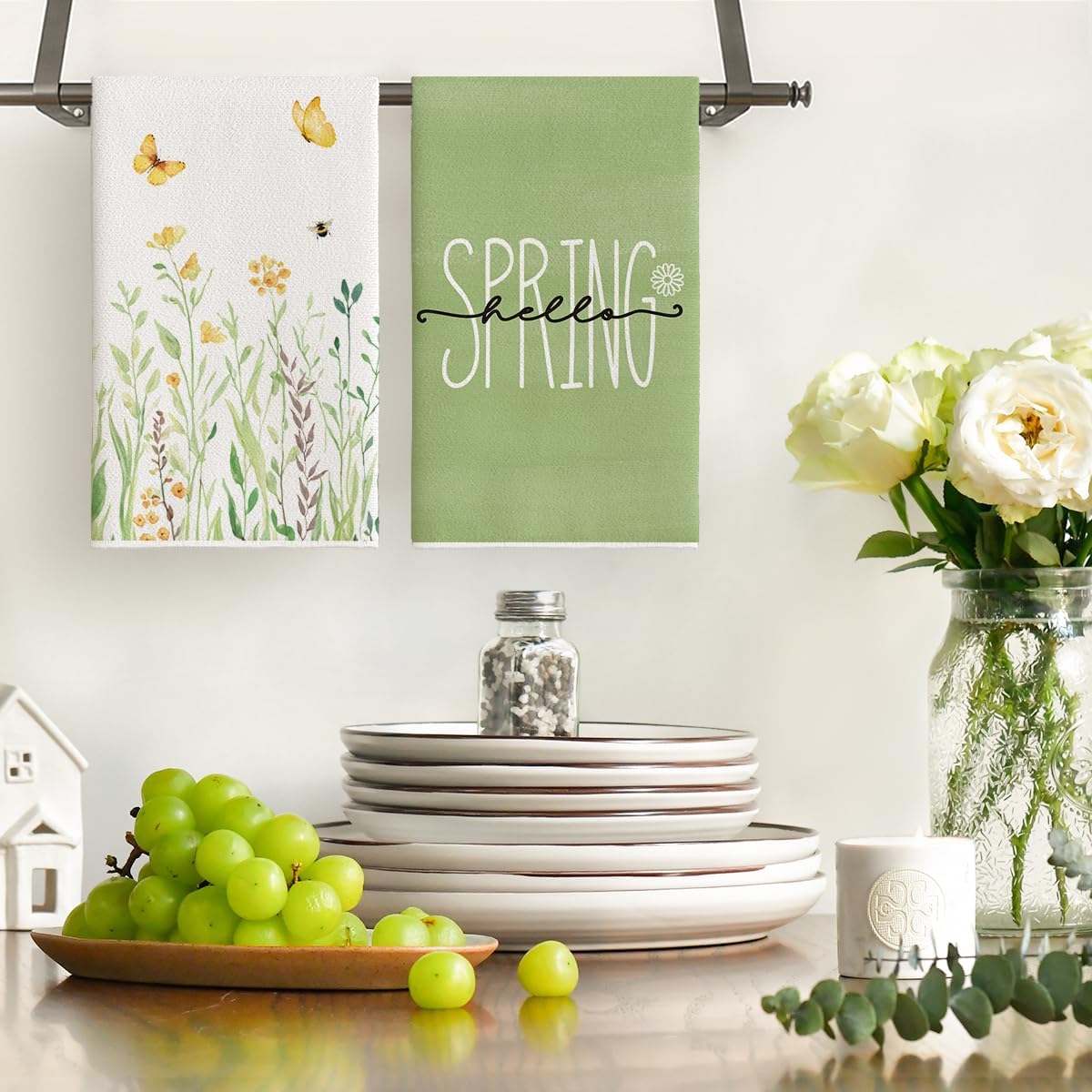 4 stuks, groene bloemige keuke - Home Cooking Is The Best recensie en prijs