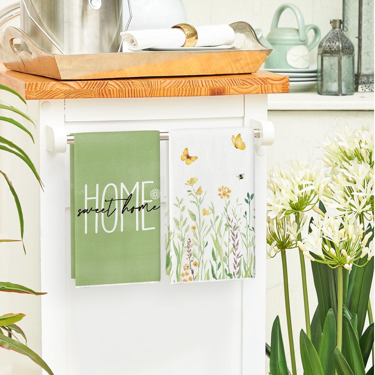 4 stuks, groene bloemige keuke - Home Cooking Is The Best recensie en prijs