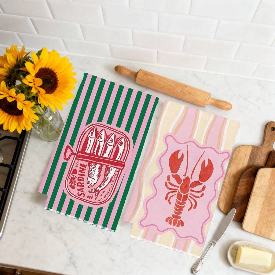 2 stuks, roze en groen gestree - Home Cooking Is The Best recensie en prijs